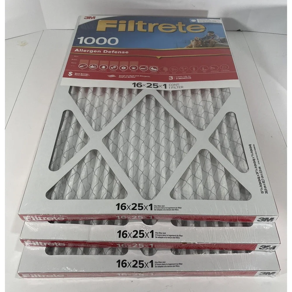 3 Pack 3M Filtrete 1000 Allergen‎ Defense 16x25x1 Air Filter NEW
